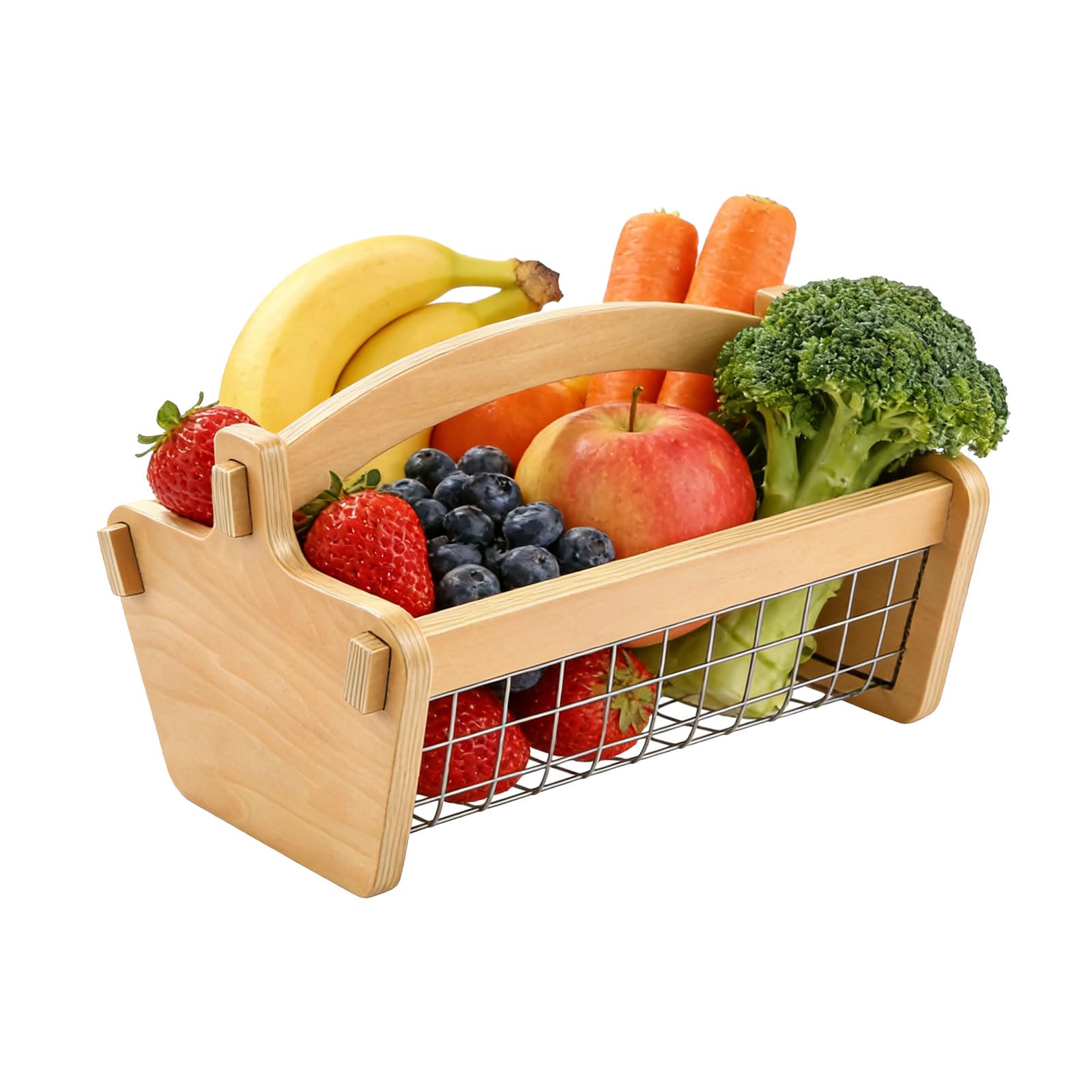 Cesta de cosecha de jardín, 34 x 23 cm, cesta de frutas con malla de acero inoxidable para cocina, picnic, recolección al aire libre