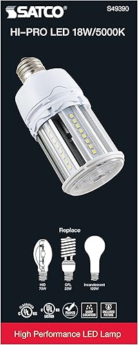 Miniatura 6 de Satco Bombilla LED HID S49390 Corncob, base media, 18 W, clasificación de 35000 horas, 2484 L, luz natural