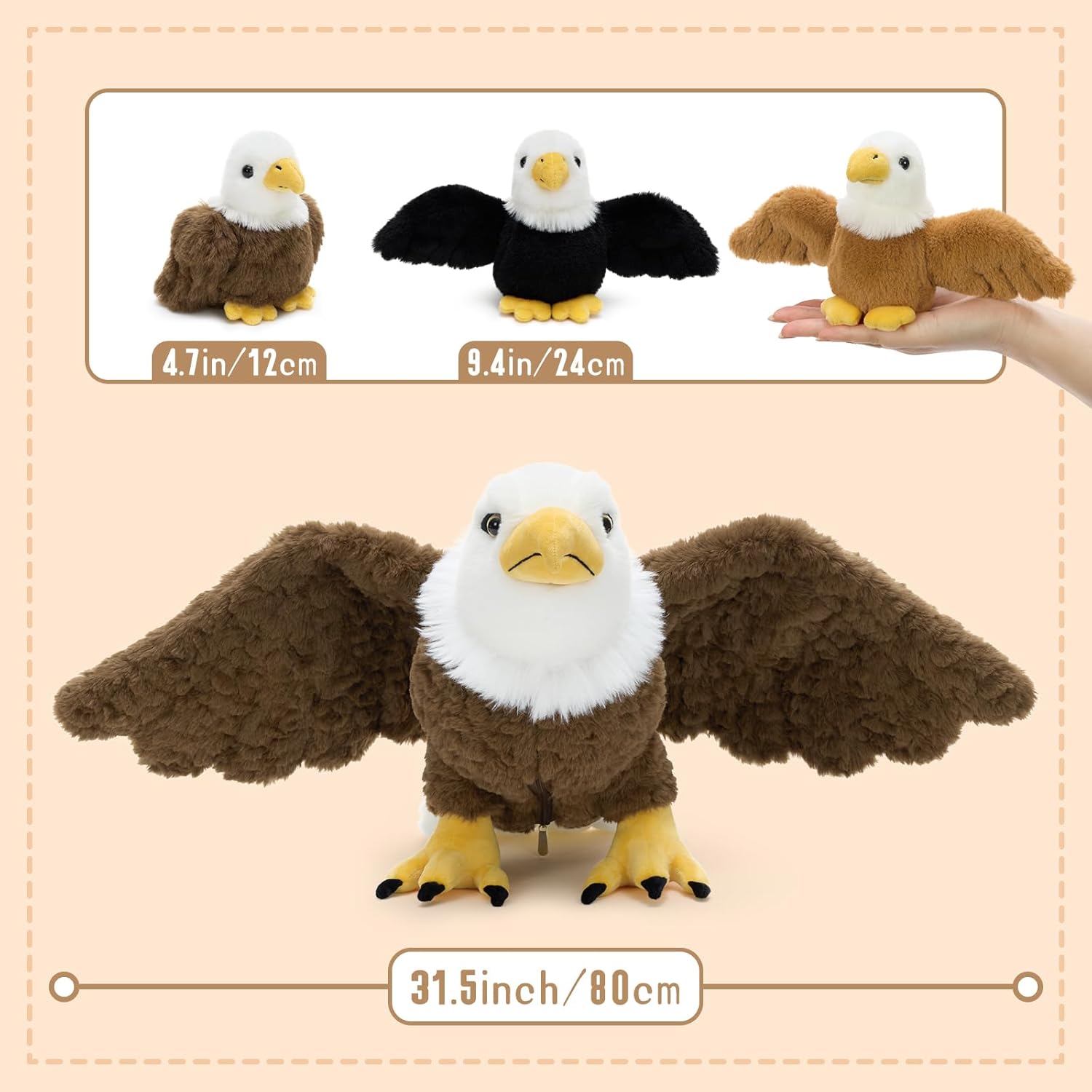 BENINY 4Pcs Bald Eagle Stuffed Animal with Bendable Wings, 31.5 Inch Mommy Eagle Plush with 3 Chicks, Eagle Plushie Toy Gifts for Boys and Kids