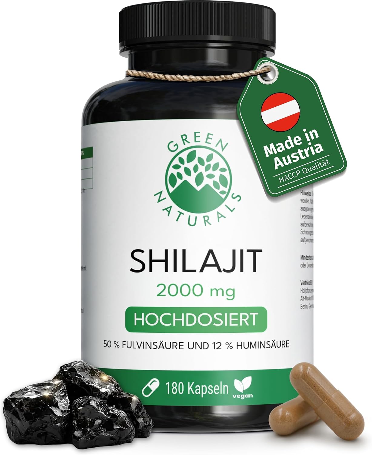 Green Naturals Shilajit - High Dose 2000 mg Extract - 180 Capsules