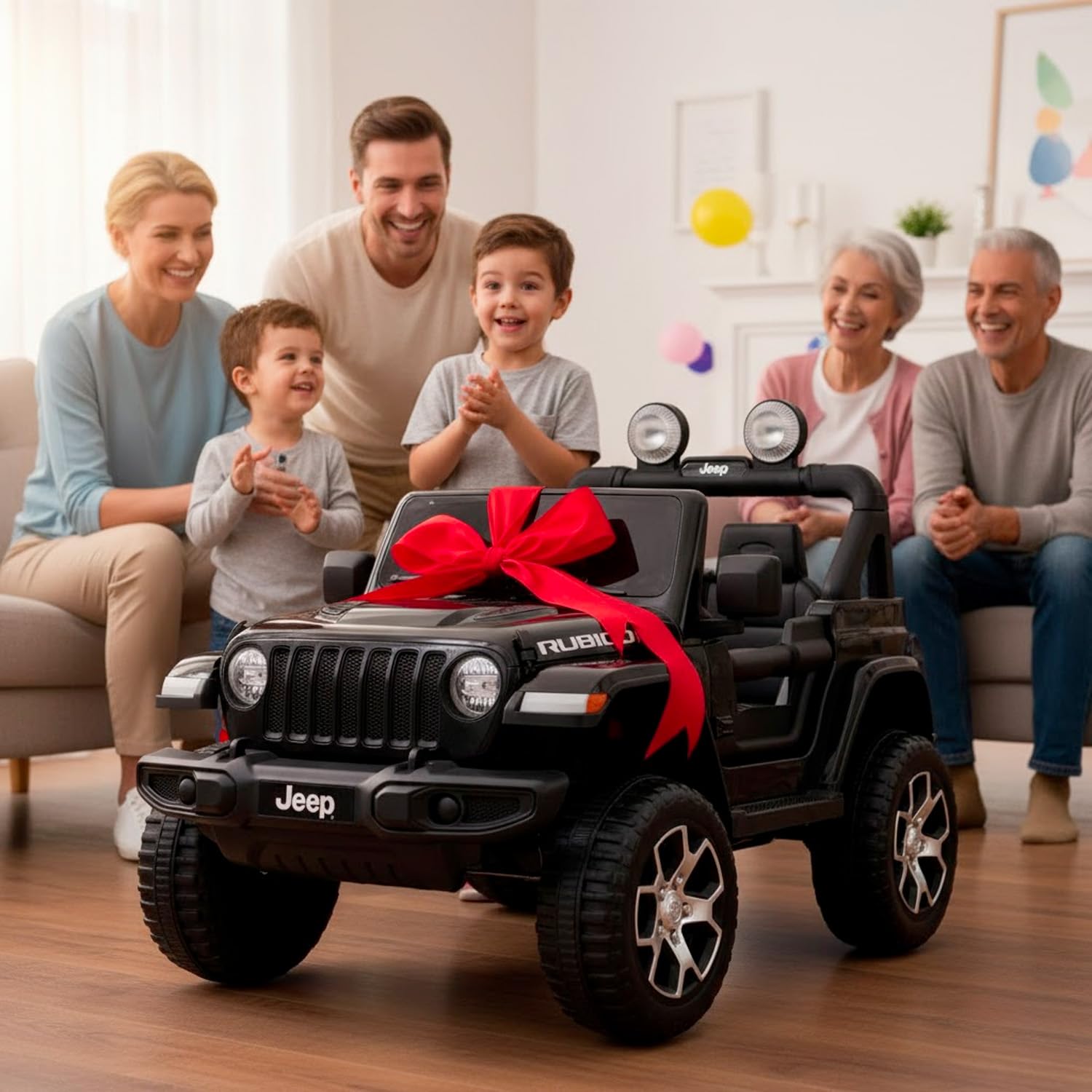 Auto Elettrica Bambini Jeep Wrangler Rubicon 12V 2 Posti con Licenza Ufficiale Ruote in Gomma EVA Sedile in Pelle Telecomando 2.4GHz Luci LED Bluetooth MP3 USB Porte Apribili Full Optional (Nero)