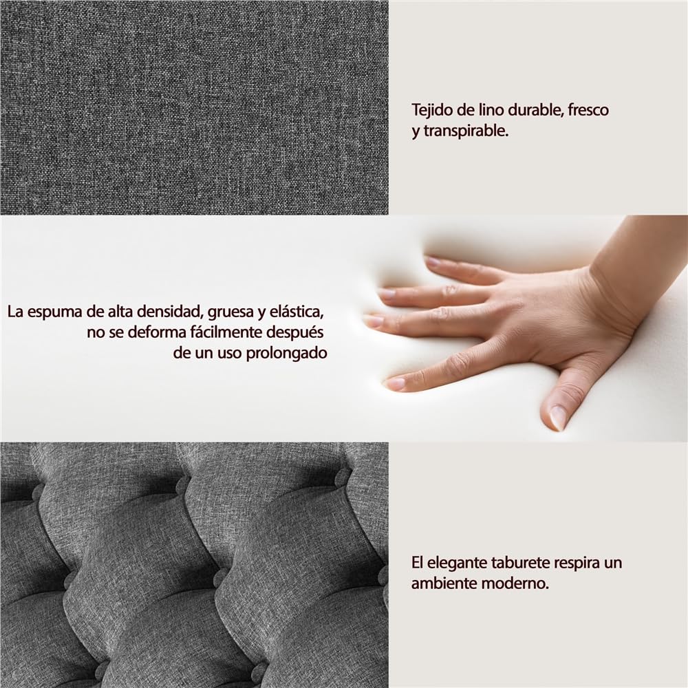 Yaheetech Banco Almacenaje Otomana Puff de Dormitorio Sala de Estar Gris | Banco de Pie, Entrada con Almacenamiento, 70X70X45 cm, Banco con Pata Madera