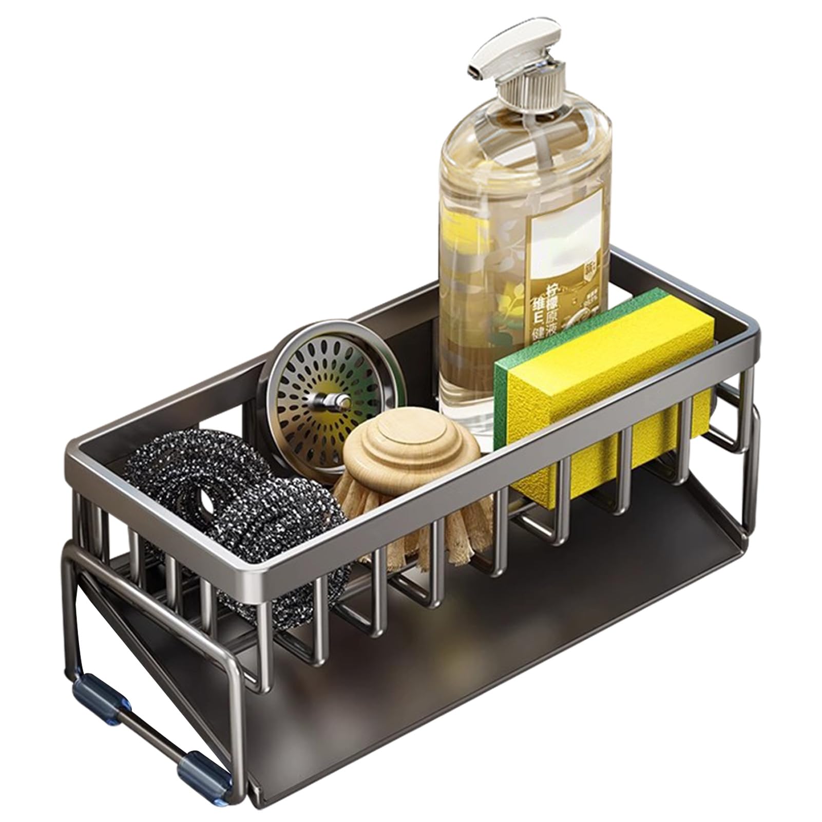 Glifora Drain Rack - Rustproof Carbon Steel Organiser with Detachable Drain Tray, Storage Rack for Kitchen Sink Sponges and Soap