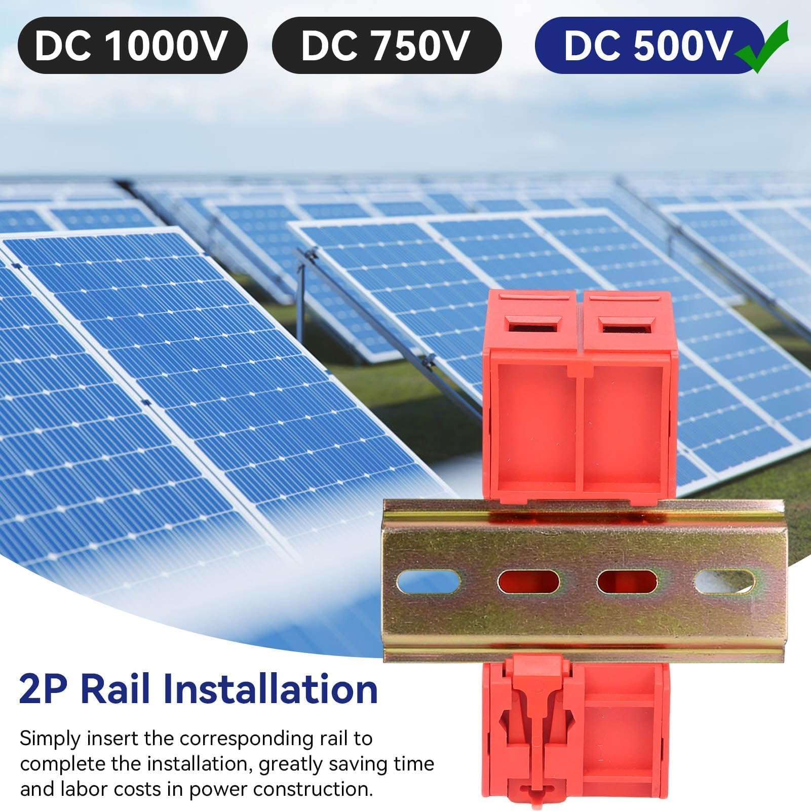 2 Piezas Pararrayos Fotovoltaico, Solar Sobretensiones Fotovoltaicadispositivos De Protección contra Sobretensiones, CC 2P 40kA FXD1‑PV40 Descargador Fotovoltaico (CC 500V)