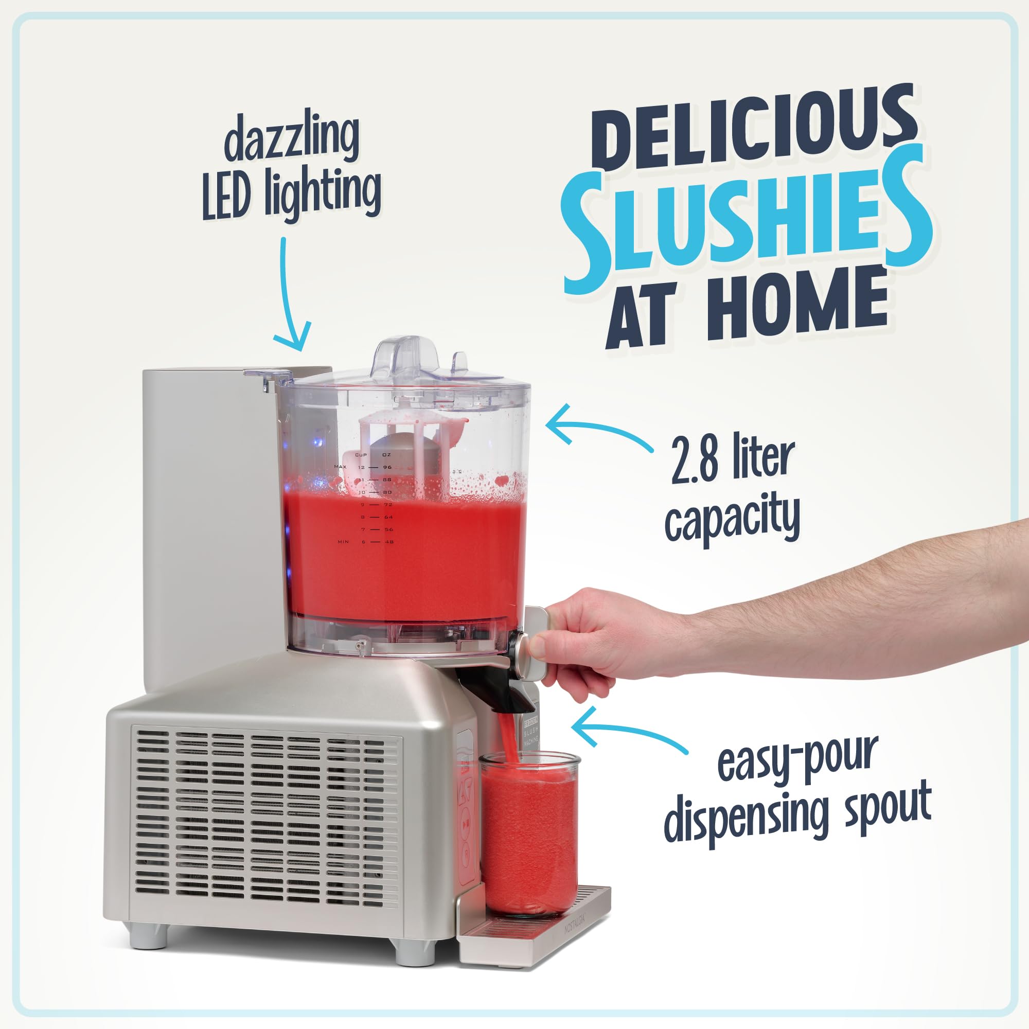 Nostalgia Máquina profesional de granizado congelado, licuadora de 2.8 litros, batidos o granizados de alta calidad para encimeras de cocina y bares en casa, acero inoxidable