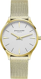 ساعة انالوج بعقارب وسوار ستانلس ستيل شبكي للنساء من بيير كاردان - ذهبي