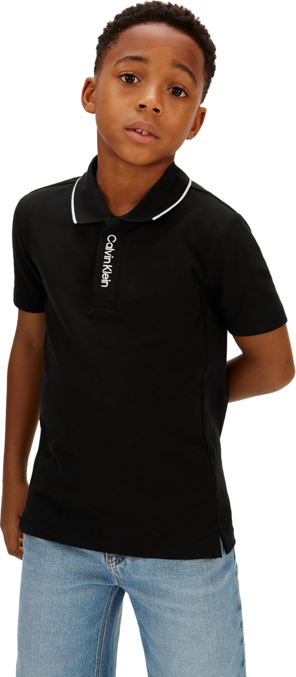 Calvin Klein Bambino Maglietta Polo Maniche Corte Logo Pique Regular Fit, Nero (CK Black), 16 Anni