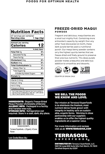 Miniatura 6 de Terrasoul Superfoods Maqui Berry en polvo orgánico 4 onzas liofilizado antioxidantes
