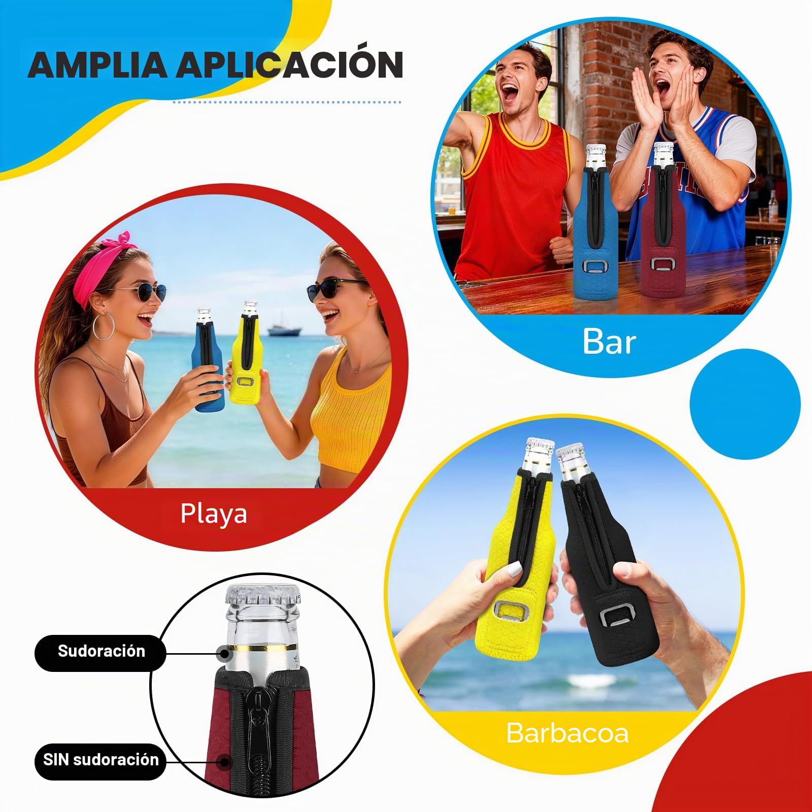 4 Piezas 12oz Beer Can Cooler Sleeve Funda para Latas de Cerveza Isotermica Antideslizante Soporte Neopreno Manga Aislante para Bebidas Manga Refrigerante Latas con Abrebotellas Regalo