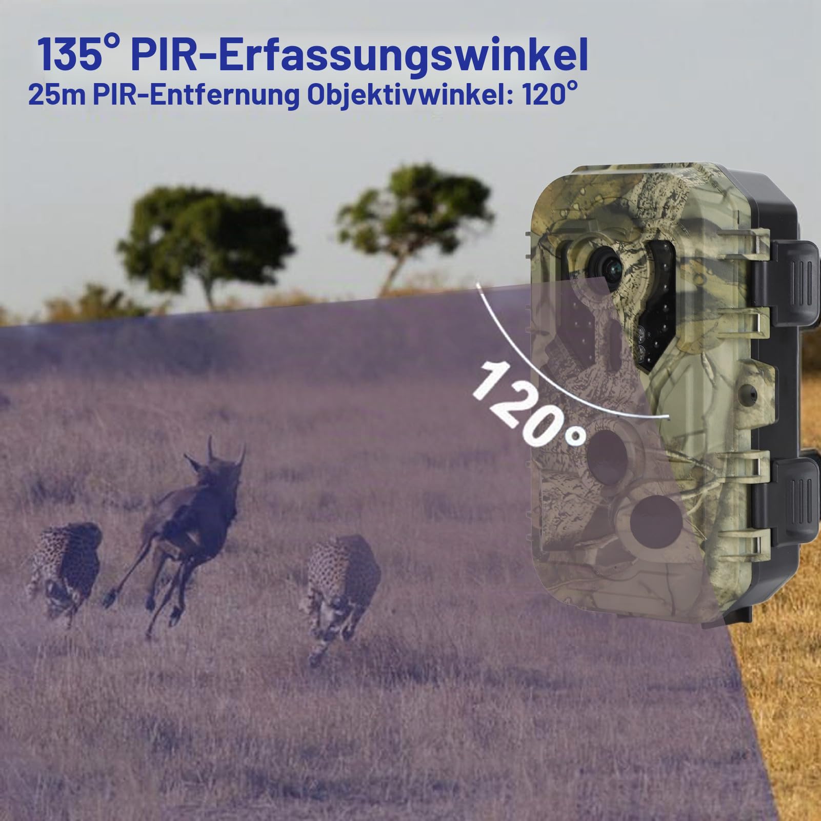 Wildkamera, 4K-Wildkamera mit Nachtsicht, Bewegungsaktivierte Jagdkamera mit 0,2-Sekunden-Auslöser, IP66 Wasserdicht, 120° Weitwinkel Zur Wildtierüberwachung