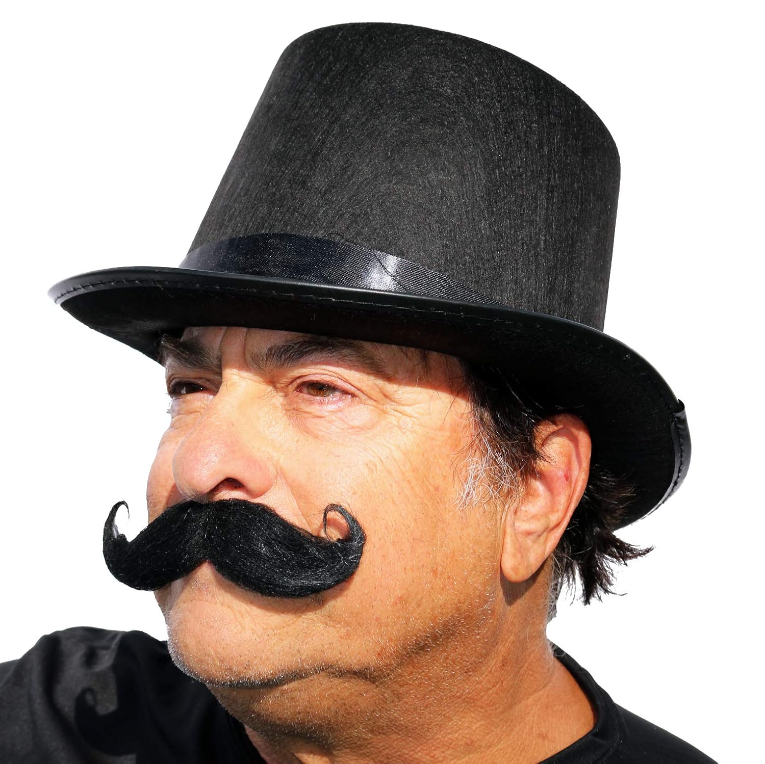 Fake Handlebar Mustache with Self Adhesive Tape, Capt Hook Moustache, Large Realistic Costume Mustache (Black)