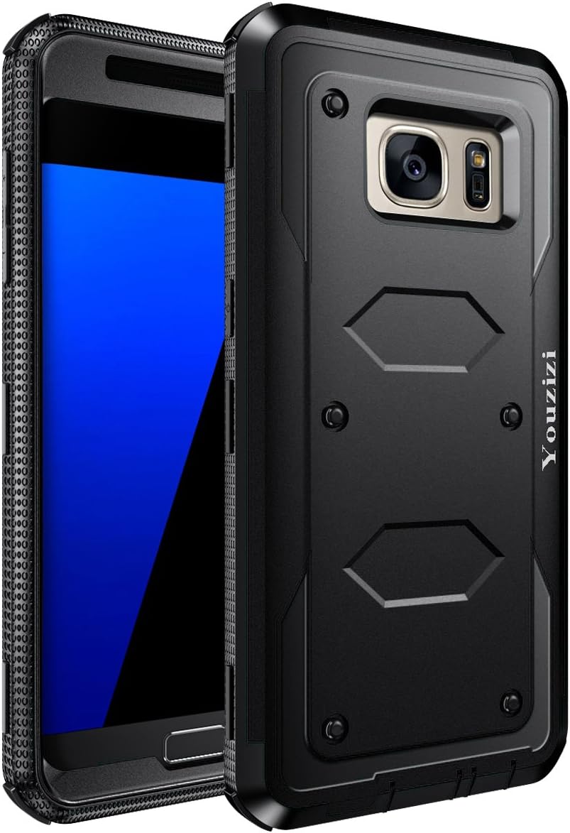 Compatible for Samsung Galaxy S7 Edge Case,Youzizi Shockproof Protective Impact Rugged Shockproof Hybrid Case Black Cover