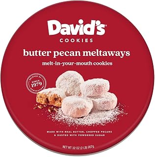 David's Cookies Butter Pecan Meltaways 907g Tin - All-Natural Kosher Melt-in-Mouth Pecan Cookies