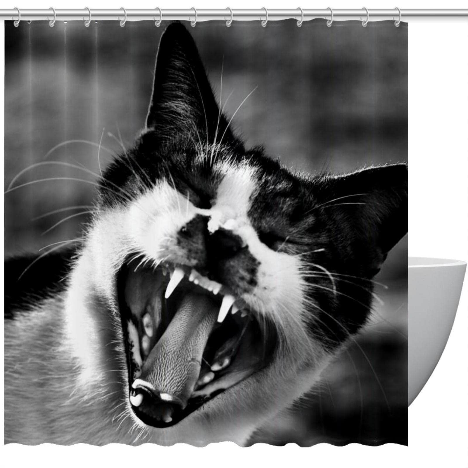Rideau de douche 152 x 183 cm imperméable de qualité supérieure motif chat gris