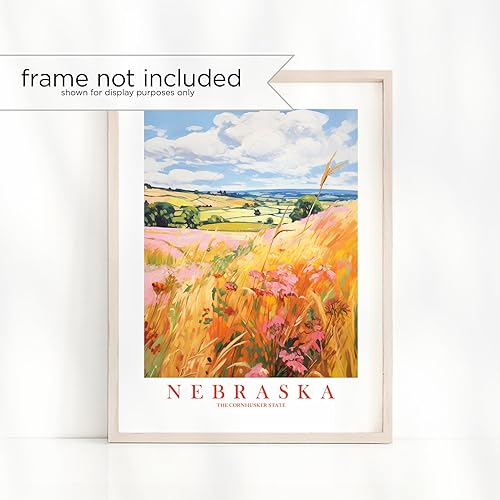 Miniatura 2 de Nebraska Travel Print Cornhusker State Souvenir Yellow Orange Pink Wall Art Retro Poster Scenic Landscape Painting (8x10 inches)