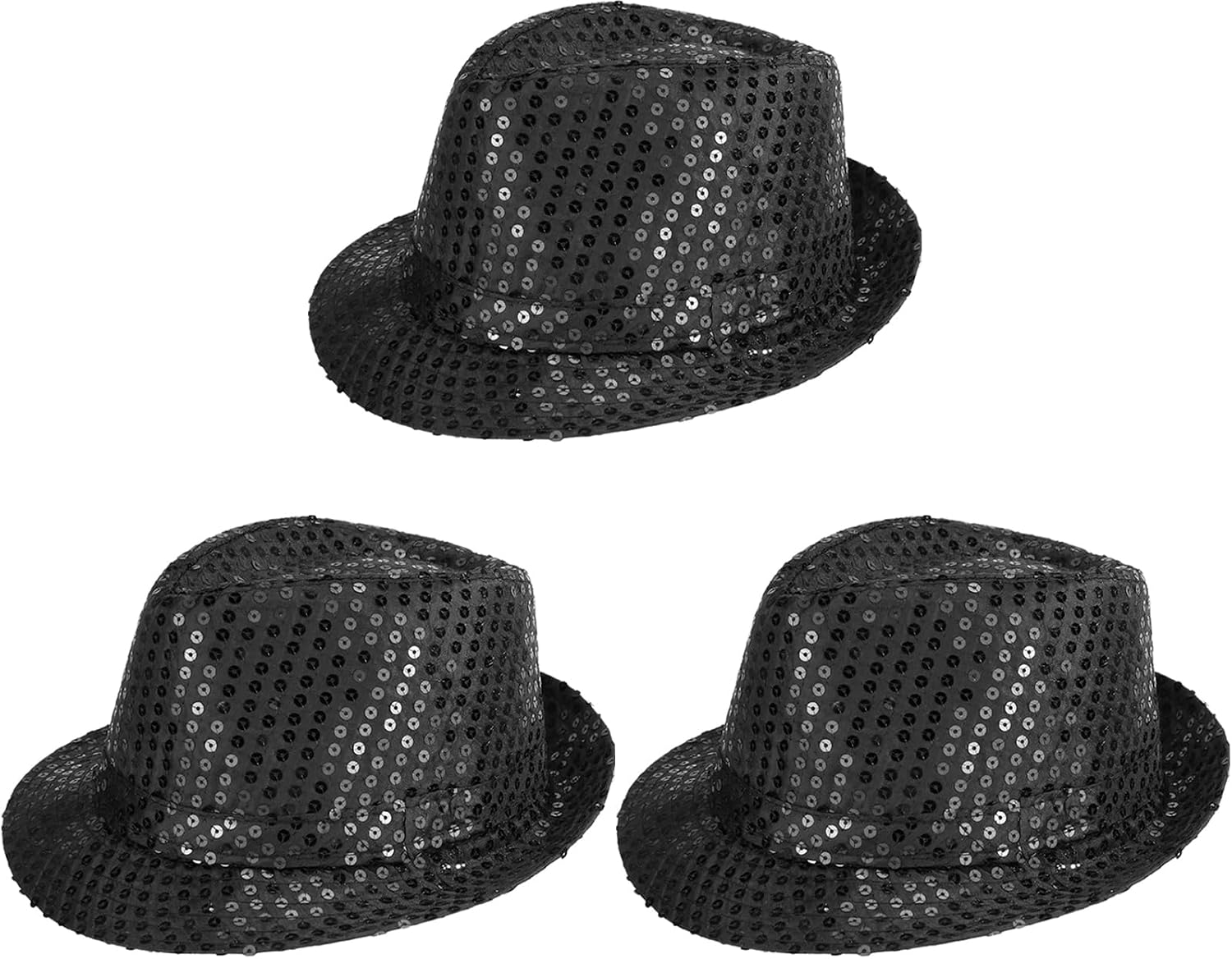 3 Pieces Sequin Fedora Hat Unisex Western Dance Jazz Hat Shining Disco Cap