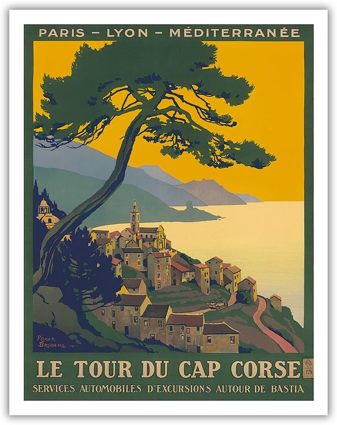Corsica Island, France - Le Tour Du Cap Corse - Chemins de fer de Paris-Lyon-Méditerranée Railway (PLM) - Vintage World Travel Poster by Roger Broders 1923 - Fine Art Print - 11in x 14in