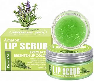 4-Color Fruit-Flavored Lip Scrub for Dry, Cracked & Dark Lips – Exfoliating & Moisturizing Lip Care with Organic Ingredients, Lip Brush – Vegan, Cruelty-Free (20g) (Vanilla flavor, 1PC)
