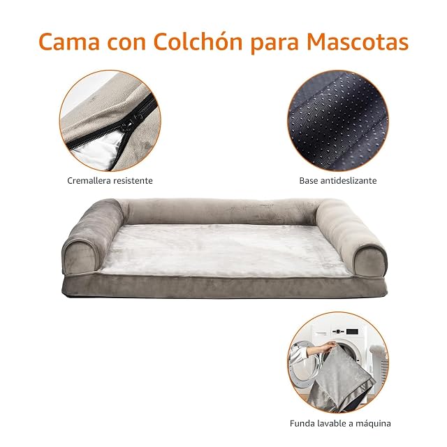 Foto 5 de 5 de Amazon Basics Cama para perro estilo sofá, de goma, cubierta extraíble, para sala de estar, Taupe