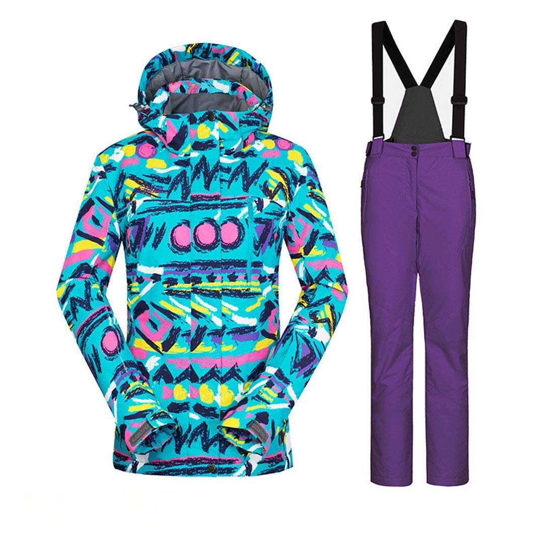 Saeohnssty Damska kurtka zimowa, kurtka snowboardowa, narciarstwo, sport, kombinezon, wodoodporny, snowboard, kombinezon, czarny, zestaw M