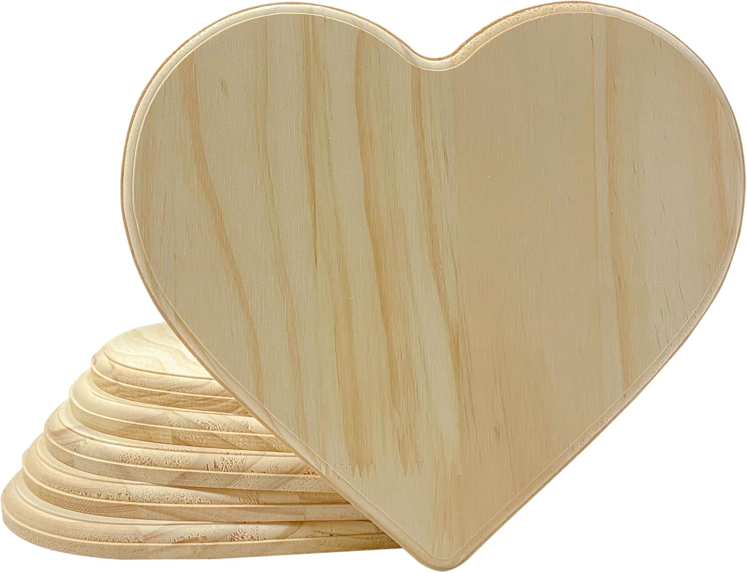 6 Pack Heart Shaped Wood Canvas 11" x 10", 9/16" Thick Unfinished Wooden Plaque,Natrual Wood Heart Signs for Wall Deco