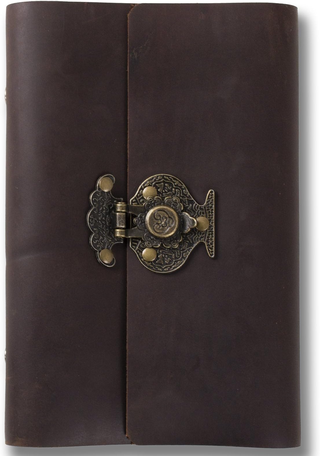 Ancicraft Leather Journal Small A6 Diary Notebook Refillable with Flower Vase Lock 6-Ring Binder Lined Craft Paper (Dark Brown Flower vase Lock A6)