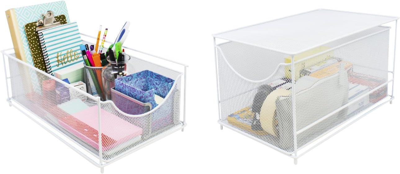 Sorbus® Cabinet Organizer Set—Mesh Storage Organizer with Pull Out Drawers—Ideal for Countertop, Cabinet, Pantry, Under the Sink, Desktop and More (White Two-Piece Set)