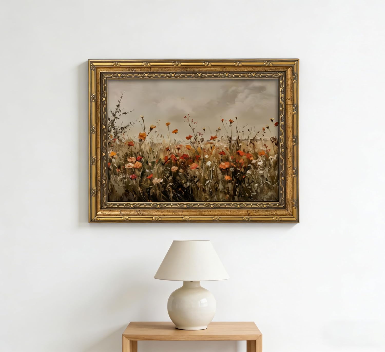 Vintage Gold Framed Wildflower Field Wall Art,Rustic Meadow Floral Wall Decor,Classic Nature Scenery Paintings for Living Room,Bedroom,Kitchen,Farmhouse Artwork Gift,24L x 16W