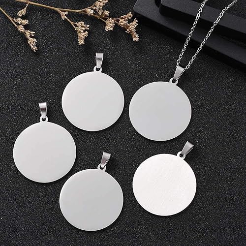 Miniatura 6 de LiQunSweet 10 piezas de acero inoxidable 304 de 1.181in con estampado en blanco, disco circular perforado plano redondo con fianza para collar,