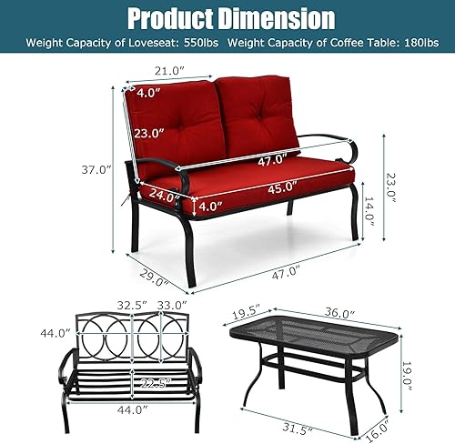 Miniatura 4 de Tangkula Sofá biplaza de patio con juego de mesa, sofá acolchado de 2 asientos con mesa auxiliar, juego de sofá de conversación de patio con marco