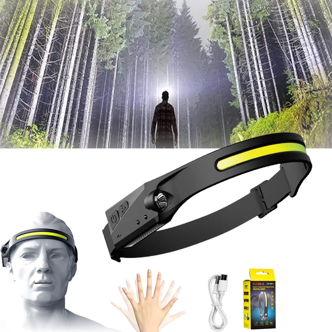 AdekSpacebeam Headlamp - Spacebeam Headlamp - Headlamp Rechargeable Led Headlamp 230 Wide Beam & Spotlight - Spacebeam Flashlight and Headlamp - Waterproof, for Hardhat, Camping etc (1pcs)