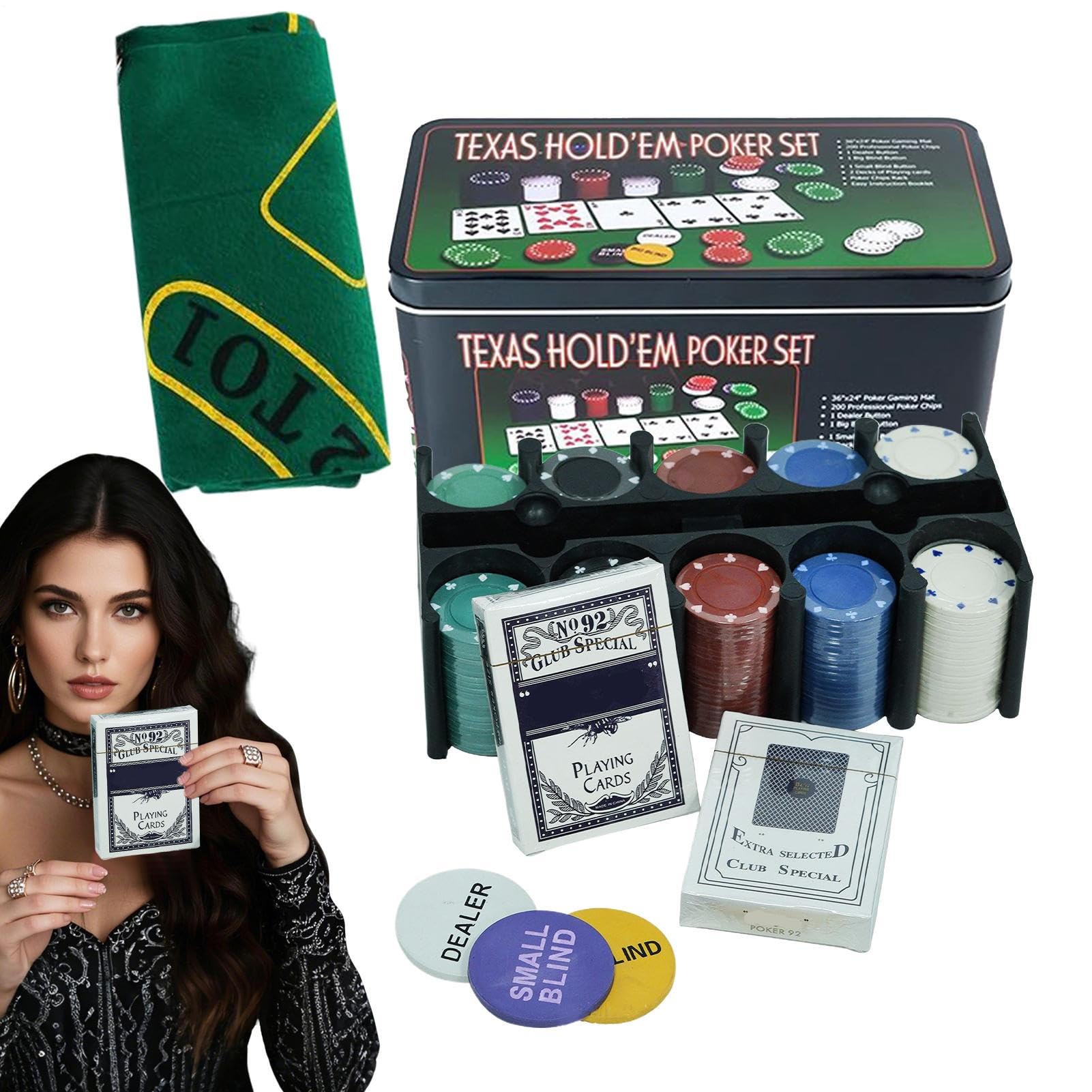 Zestaw Żetonów Pokerowych Akcesoria Antypoślizgowe Do Gier Karcianych | Zestaw żetonów pokerowych do gry Texas Hold'em Na Domowe Wieczory Kości Kemping Podróże Dla Dorosłych I