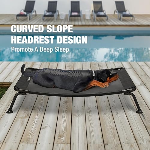 Miniatura 2 de Veehoo CWC2303A - Cama elevada curvada y refrescante para perros, marco negro, catre elevado para exteriores, cama para mascotas a prueba de