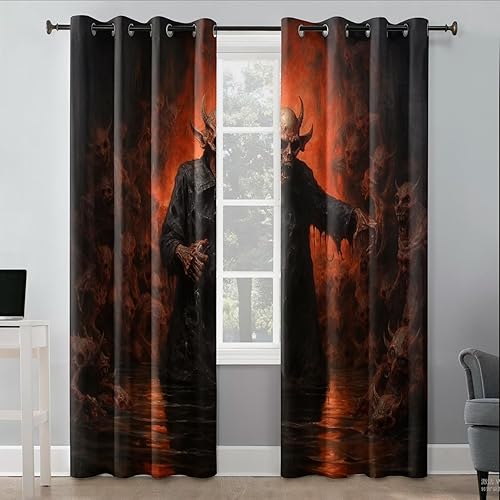Demon - Juego de 2 paneles de cortinas opacas de 63 pulgadas de largo, cortinas opacas de terror para dormitorio, sala de estar, oscurecimiento de