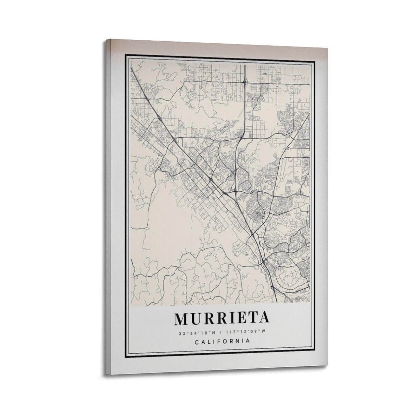 xiaoxiaoshen Murrieta CA Map Canvas Poster Wall Art Prints Room Aesthetic Murals Bedroom And Living Decorations 24x36inch(60x90cm)