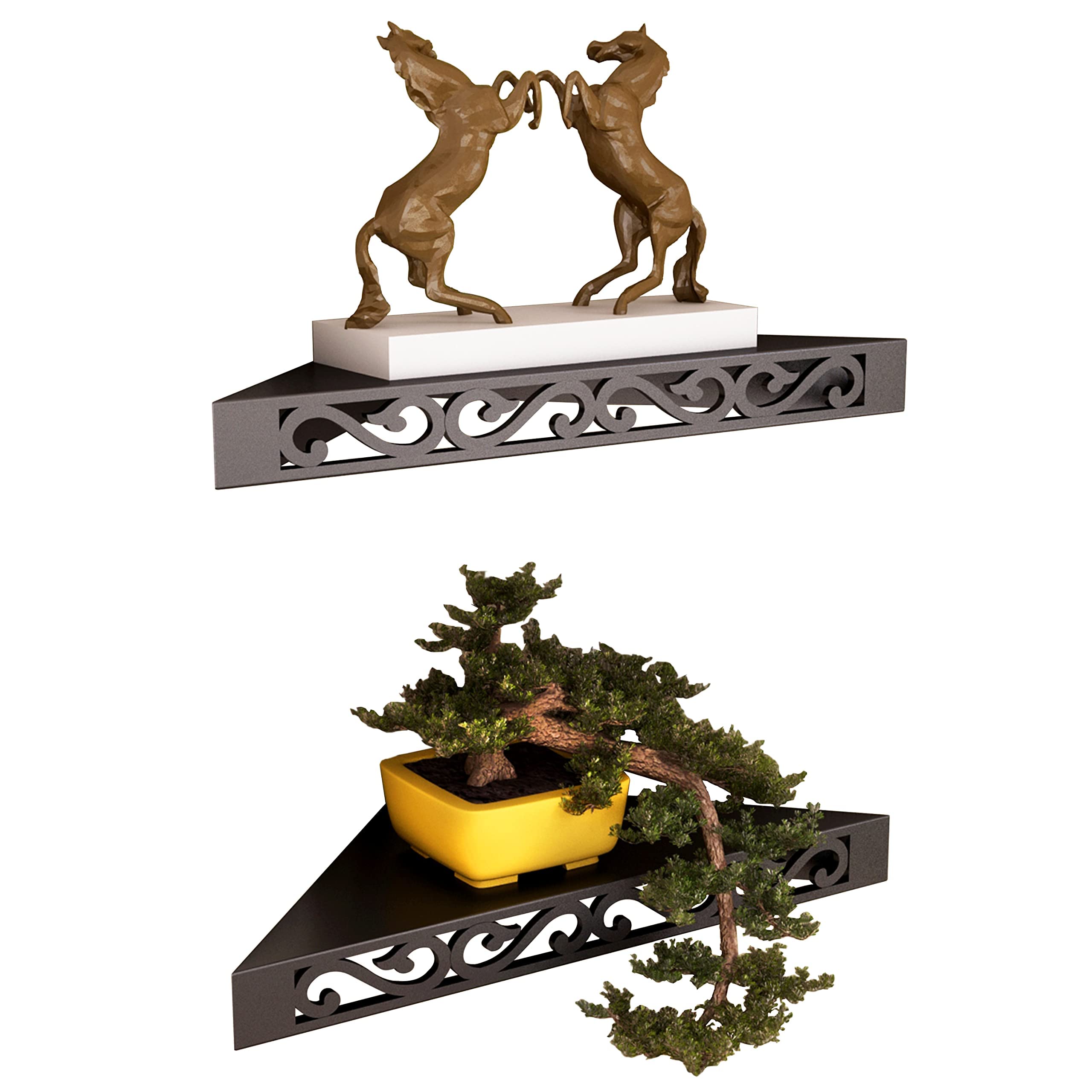 Home Sparkle Engineered Wood Corner Shelf | 2 Set Wall Mounted Decorative Wall Shelve | Floating Corner Shelves for Bedroom, Living Room, Bathroom, Bookshelf – Black