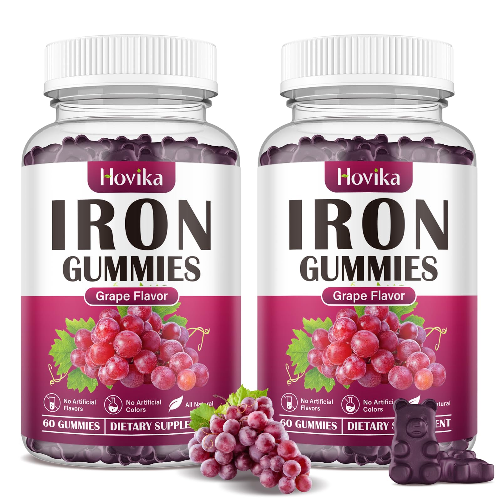 (2 Pack) Iron Gummies Supplement for Women & Men, Iron Supplements for Anemia with Vitamin C, B12, Folate-Blood Builder & Energy Support for Iron Deficiency - Grape Flavor, Vegan, 120 Gummies