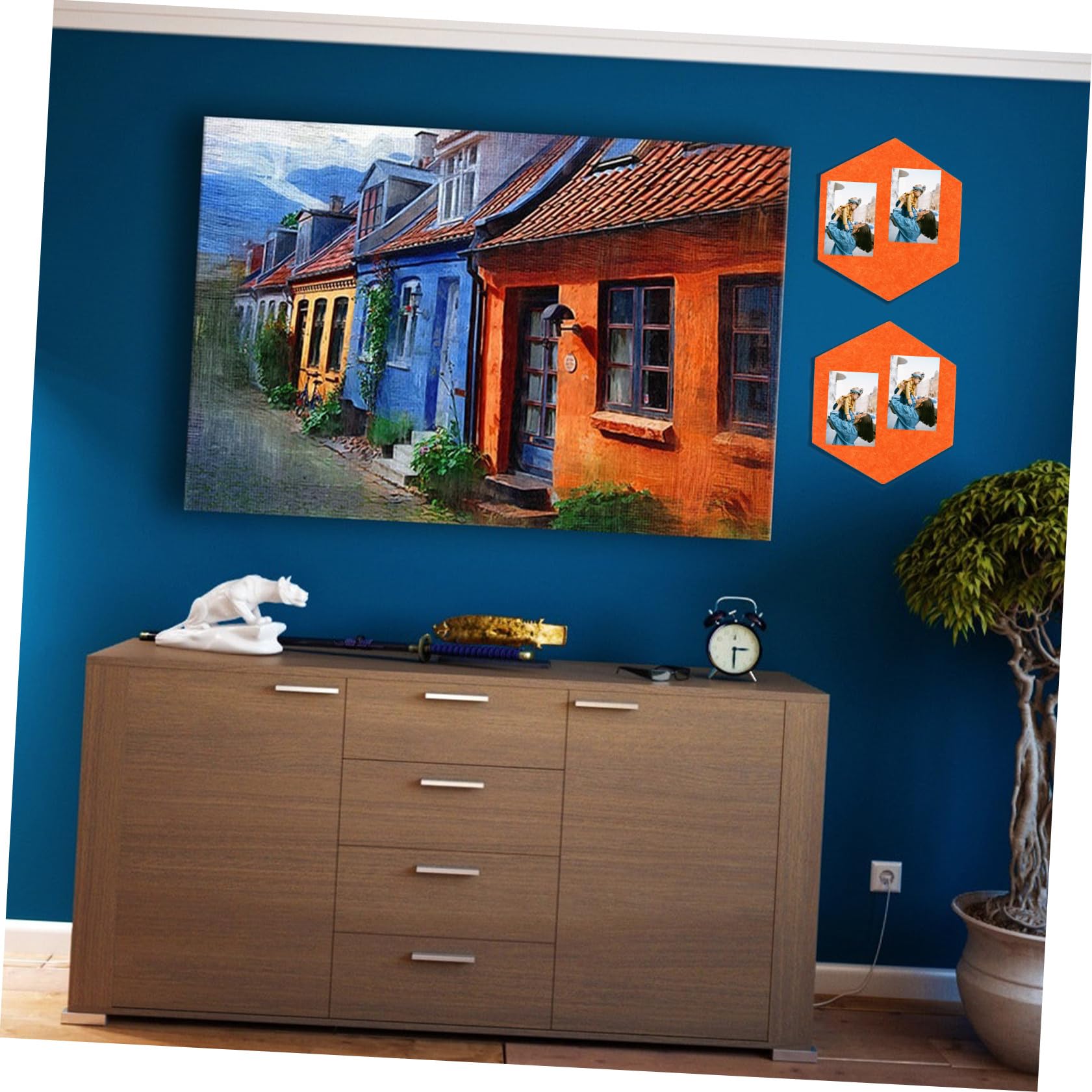 EXCEART Panel de Fieltro Hexagonal Adhesivo de Pared 10 Piezas Color Naranja, Tablero de Exhibición Decorativo Multifuncional para Hogar y Oficina, Tablón de Mensajes Autoadhesivo