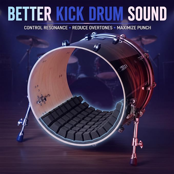 Bass Drum Muffling Pad, cojín acústico de espuma para batería de bombo, compatible con tambores de 18-26 pulgadas miniatura 7