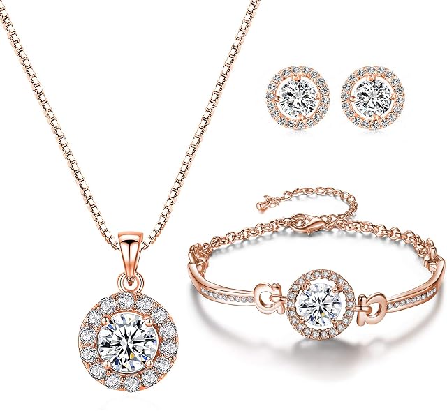 YooAi Jewellery Set Pendant Necklace and Earrings Set Cubic Zirconia Jewellery for Women