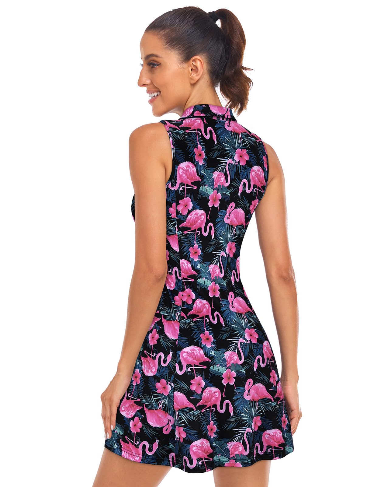 Cucuchy Style Polo Tennis Golfkleider Damen Kurzarm Ärmellos Sportliches Kleid mit Reißverschluss