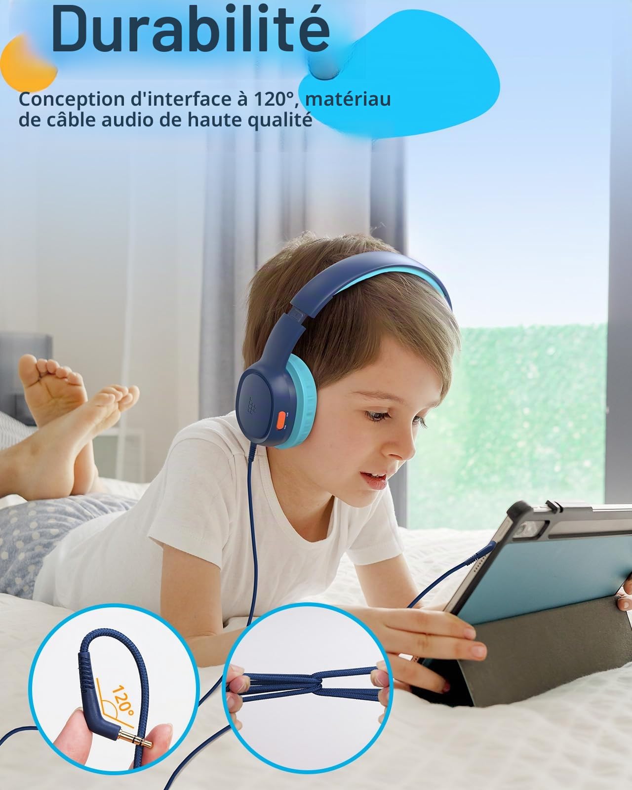 Tronsmart Casque Enfant, Casque Audio Enfant Filaire, Volume Sûr 85/94 DB, Haut-Parleurs De 40 Mm, Son Clair Et Doux, Prise Jack 3,5 Mm avec Cordon, pour l'Apprentissage Et Le Divertissement