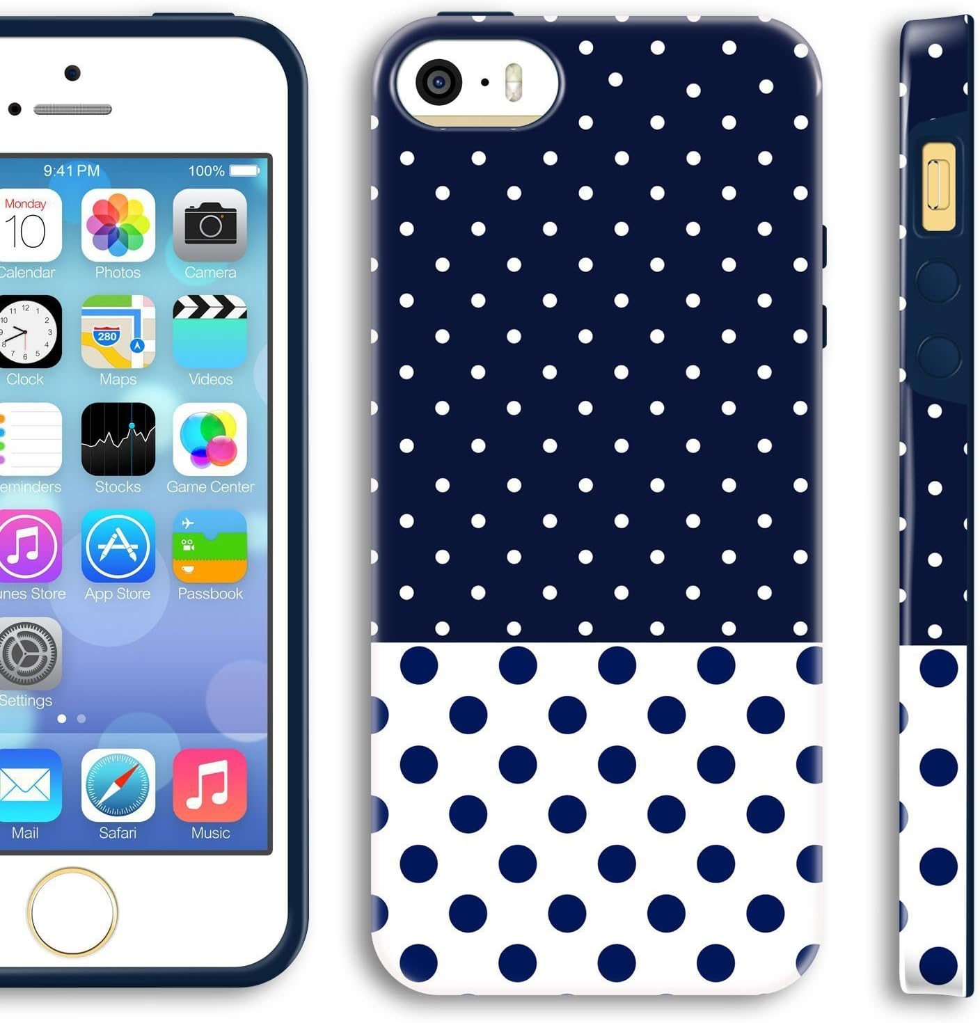 iPhone 5S Case polka dots, Akna Glamour Series [Flexible TPU][High Impact] Back Case for iPhone 5 5S [Dark Blue Polka Dots](U.S)
