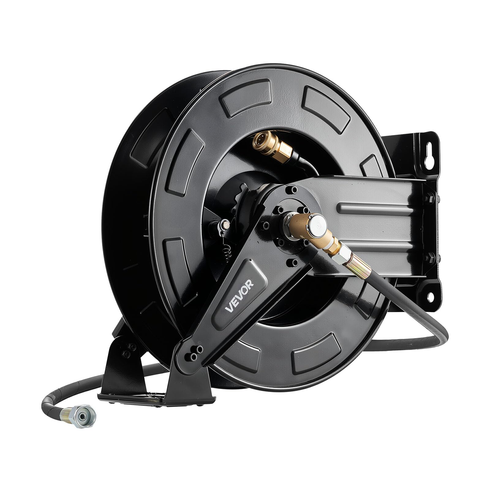 VEVOR Enrouleur de Tuyau pour Nettoyeur Haute Pression 15,2 m x 9,5 mm, Dévidoir Rétractable Acier, Montage sur Mur, Sol, Pression 275,8 bar, Enroulement Automatique pour Lavage Voiture, Sol, Jardin