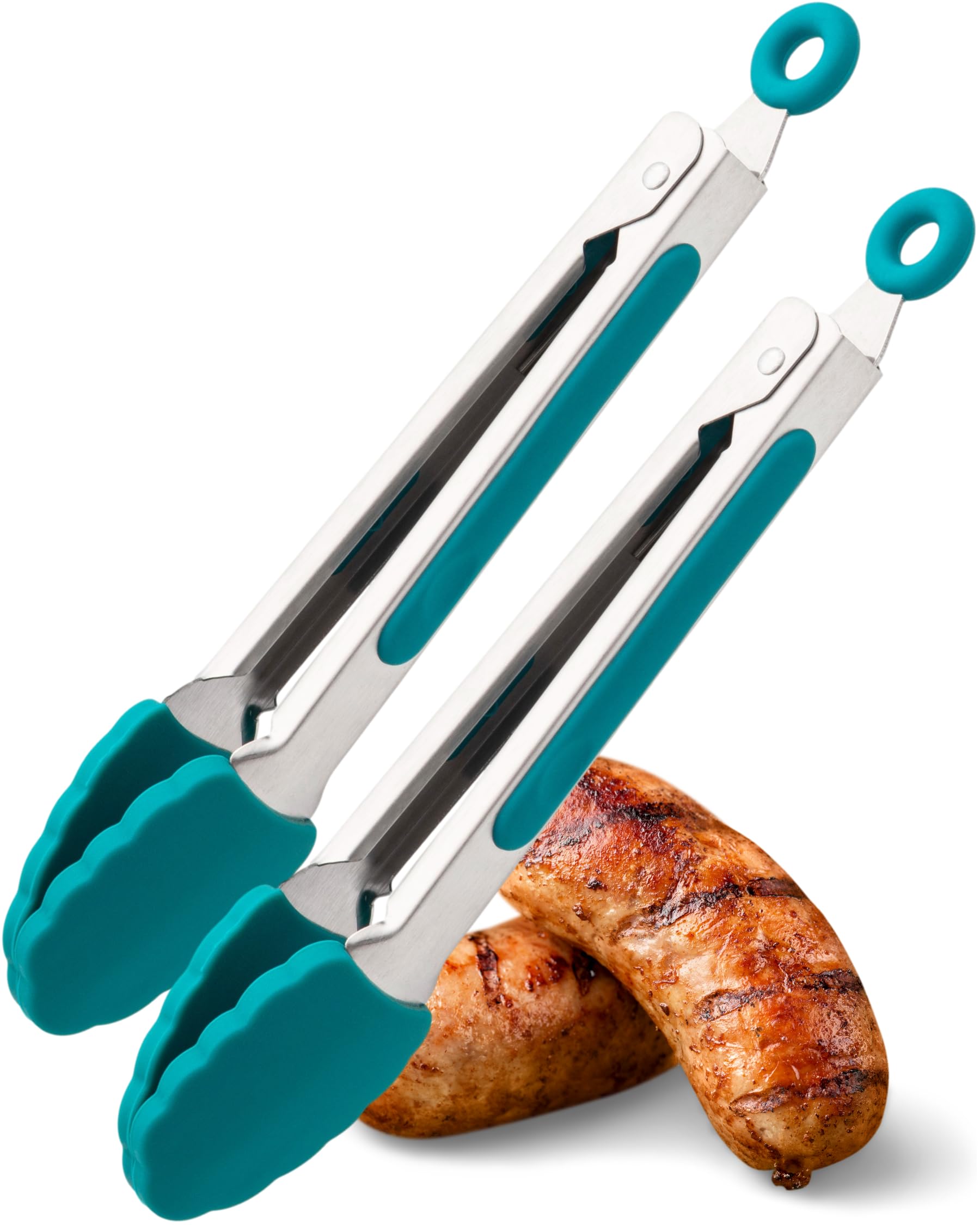 Taylors Eye Witness 2 Small Steel Lagoon Silicone Tongs - Dishwasher Safe. Sturdy Build, Non-Scratch Heads, Convenient Locking Mechanism. Odour, Stain & Heat Resistant (260°C/500°F) 5 Year Guarantee — image 1