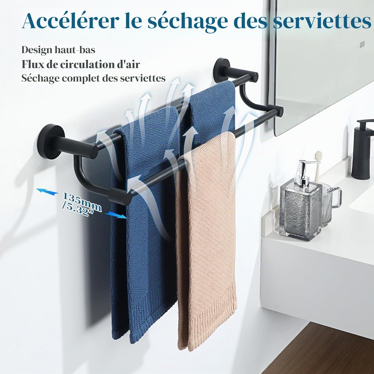 Mooche Porte Serviette Mural 61.6 CM, Support Serviette SUS304