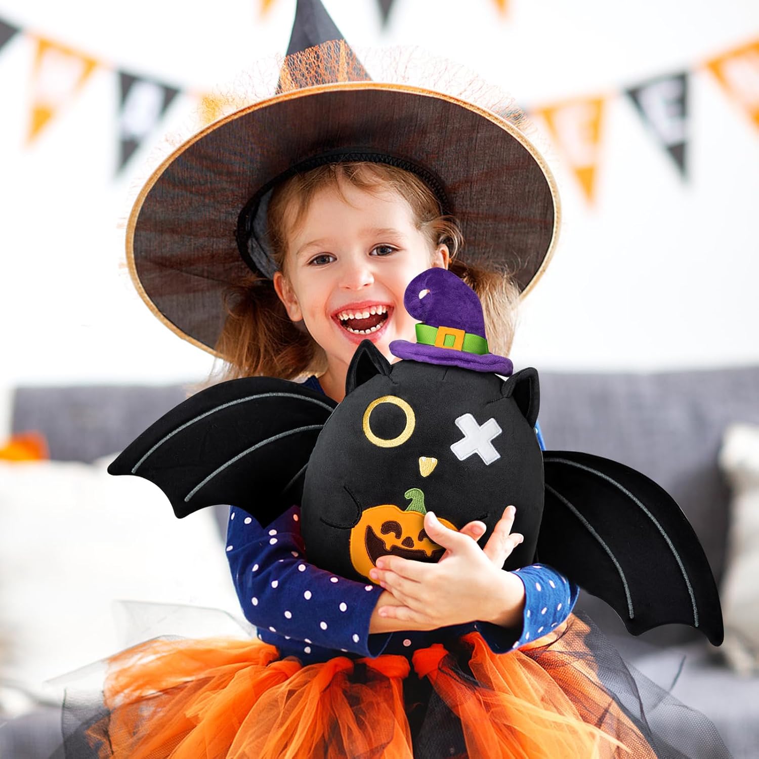 ハロウィン ブラックバット ぬいぐるみ 枕 おもちゃ 10インチ スーパーソフト かわいいコウモリ 大きな翼とカボチャのぬいぐるみ
