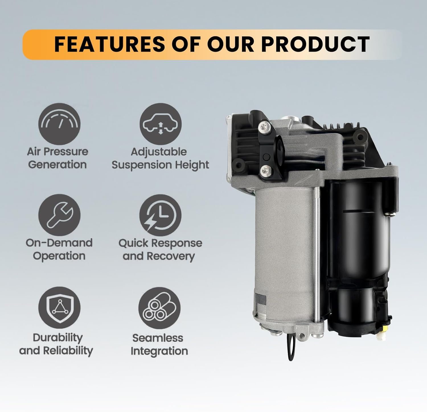 MILLISEC Air Suspension Compressor Pump Compatible with 2006-2013 Benz GL320/GL350/GL450/GL550/ML320/ML350/ ML450/ML500/ML550/ML550 Replaces# 1643200004, 1643200204