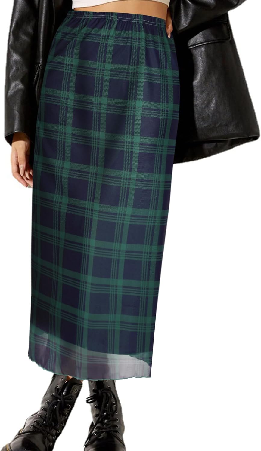 Avanova Women Mesh High Waist A Line Midi Skirt Swing Flared Long Skirts