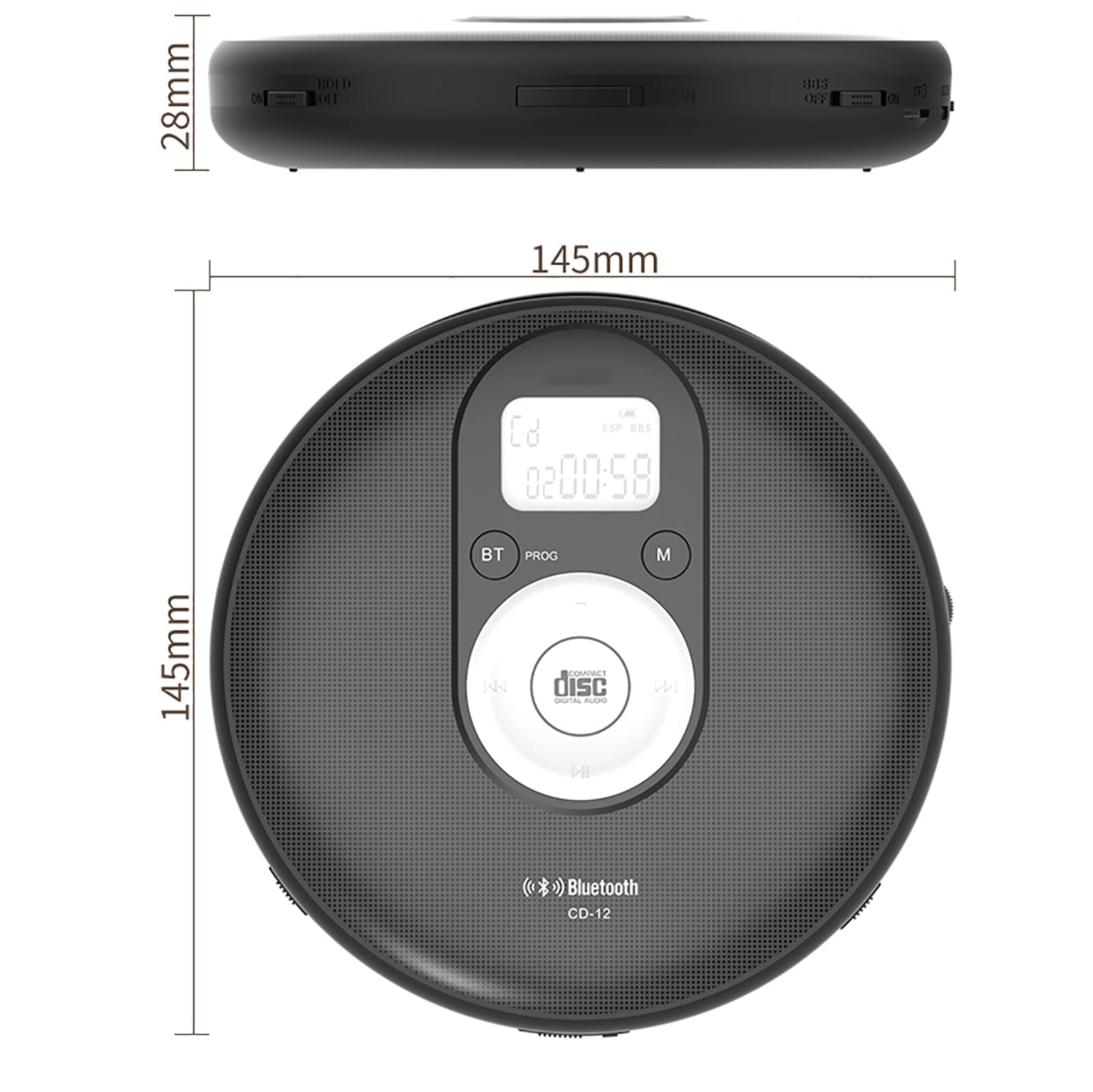 Lecteur CD Bluetooth, Baladeur CD Rechargeable Avec Haut-parleur, Prend En Charge CD/CD-R/CD-RW/MP3/AUX, Piles/USB, Fonction Anti-saut Et Lecture De Mémoire, Pour Se Détendre, Offrir, Étudier
